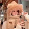 Conjunto de três peças de chapéu de urso feminino, versão coreana, cachecol com capuz fofo do Mickey com luvas quentes integradas, proteção para as orelhas e aquecedor de pescoço para o inverno