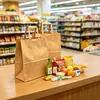 Sacolas de Papel com Alça Plana Transfronteiriças Feitas Sob Medida Sacolas de Compras de Supermercado Pão Biscoitos Lanches Comida de Lazer Sacos para Armazenamento de Lanches