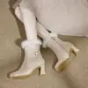 2026 Primavera y Otoño Nuevo Moda Casual de Comercio Exterior Forro Polar Piel de Conejo Genuina Cómodas Botas Cálidas de Tacón Medio Grueso Transfronterizas