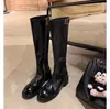 Botas de cuero lavado que hacen que las piernas parezcan más delgadas, botas altas negras para mujer hasta la rodilla con punta redonda, adecuadas para mujeres petites, botas de montar de tacón alto