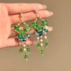 El Mago de Oz~Aretes de Borla con Pedrería Brillante de Flor Verde para Mujer, Estilo Bosque de Moda, Versátiles, de Alta Gama, Elegantes Accesorios para Orejas