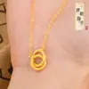 Moda Nueva Dinastía Tang Versátil Anillo de Hielo Colgante Martillado Redondo Interconectado Collar Cadena Elegante para Clavícula