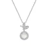 Collar de Plata de Ley S925 con Gato Gatito Dulce y Calcedonia para Mujer, Collar de Trébol de Cuatro Hojas, Fresco y Elegante, Cadena de Clavícula de Alta Gama
