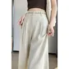 Calça Feminina de Linho Tencel 2026 Verão Novo Estilo Perna Larga Cintura Alta Casual Calça Reta de Seda Gelada Comprimento Total para Mulheres