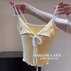 Dulce Chica Suave Sling Combinación de Colores Lazo Pequeño Chaleco Ropa Exterior Ajustado Cintura Alta Ombligo Descubierto Top para Niñas