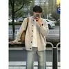 Suéter cárdigan gris claro para hombre, atuendo otoñal tipo esposo, tejido, estilo perezoso, holgado, casual, travieso, guapo, chaqueta