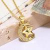 Colgante sencillo de cobre dorado con circonita en forma de corazón, collar de mujer en forma de O, joyería geométrica, colgante de luna y estrella dulce