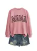 Amazon Ebay Sitio Independiente Informal Cómodo Mujer Mamá Letra Mayúscula Hueco Otoño e Invierno Cuello Redondo Manga Larga Sudadera