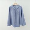 Cores Ricas de 21 de Agosto! Camisa Top de Algodão de Camada Dupla de Alta Densidade, Algodão Puro, Lapela Pequena, Manga Longa para Mulheres, Estilo Retrô Artístico