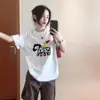 Camiseta Branca de Algodão Puro com Desenho Manga Curta para Mulheres 2026 Nova Popular Verão Estilo Americano Design Solto Top de Meia Manga