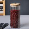 Frasco Sellado de Vidrio de Borosilicato Alto a Rayas, Frasco de Almacenamiento Sellado para Cocina, Frasco para Té, Tapa de Madera, Botella de Vidrio de Borosilicato Alto