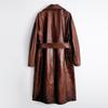 102 Chaqueta de Cuero Genuino Invierno Nuevo Estilo Gama Alta Vintage Sensación de Cera de Aceite Melard Piel de Vaca Abrigo Largo Oversize Gabardina