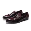 Sapatos masculinos, mocassins masculinos, sapatos sociais para festa de banquete, couro envernizado, crina de cavalo, sapatos monge de alta qualidade com fivela dupla