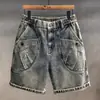 Shorts jeans de trabalho de alta qualidade e alta resistência para homens, corte solto, multi-bolsos, estilo American high street, shorts de comprimento médio modernos e versáteis