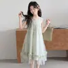 Vestido de Verano para Niñas 2026 Nuevo Estilo Encaje Malla Vestido Princesa Adelgazante Dulce Vestido Chaleco para Niños Mayores