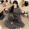 Pijama feminino plus size direto da fábrica/Exportação, manga longa e calça comprida, conjunto de roupa de casa feminino para primavera e outono 110kg