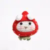 Colgante de Hilo de Conejo Fresa Tejido a Crochet Hecho a Mano Adorno de Muñeca Tejida Terminada Llavero de Regalo Navideño