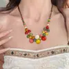 Colar de Contas de Cerâmica Colorido Retrô Estilo Chinês Novo Colar Étnico Feminino Corrente Longa para Suéter Design de Nicho Corrente para Clavícula