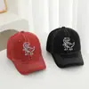 Boné de Baseball Infantil com Costura Visível, T-Rex Bordado Estilo Americano, Chapéu de Sol Casual Vintage para Uso ao Ar Livre