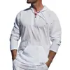 Camisa Casual Deportiva para Hombre de Algodón Lino Tropical con Lazo Bolsillo Decoración Color Sólido Con Capucha Manga Larga Moderna