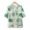 Top Casual Bordado Falso de Dos Piezas para Mamá Verano Mujeres de Mediana Edad y Mayores Cuello Redondo Media Manga Camisa Pequeña Nuevo Estilo Verano para Abuela