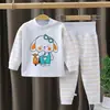 Conjunto de Ropa de Otoño para Bebé Algodón Puro Niños y Niñas Ropa Interior Cardigan Pantalones de Cintura Alta que Protegen la Barriga Suéter Ropa de Casa