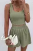 Amazon Verão Estilo Girly Fresco e Doce Conjunto Casual Fashionável Tricô Sem Mangas Feminino Cor Sólida