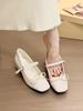 Gentil! Sapatos Mary Jane Doces de Laço com Tira Única para Mulheres Primavera Estilo Coreano Bico Redondo Salto Grosso