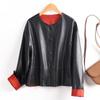Nueva Chaqueta de Cuero Reversible Estilo Chino para Mujer, Primavera y Otoño, Negro y Rojo, Abrigo Corto de Estilo Nacional para el Día a Día, Mayoreo