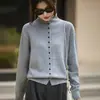 2026 Cardigan Abrigo de Punto para Mujer Estilo Francés Holgado Nuevo Abotonado Lana Cuello Alto Otoño Invierno Mezcla