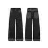 Design de retalhos com bolinhas estilo americano, jeans de perna reta, unissex, corte solto, estilo high-street, efeito emagrecedor, calça longa versátil