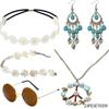 Accesorios de Disfraz Hippie de los años 60 Diadema de Girasol Gafas Redondas y Collar de Cincel de Paz Aretes traje