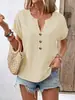 Ropa de Mujer Nueva de Verano 2025 Estación Independiente Europea y Americana Aliexpress Amazon Camiseta de Manga Corta con Cuello en V de Botones