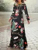 Amazon Transfronteiriça Roupas Femininas Outono Inverno Estampa Comércio Exterior Vestido de Gola Redonda Manga Longa Estilo Natalino