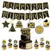 Tema de Fiesta de Cumpleaños Número 18 Estilo Negro y Dorado Transfronterizo Banderín de Cola de Golondrina Set de Adorno para Pastel
