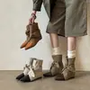 Botas Femininas Ponta Fina Cadarço Suede Retro Marrom Aumento Interno de Altura Botinhas Estilo Cowboy Ocidental Botas Martin Slimming para Mulheres