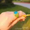 Anillo Ruyi Estilo Chino Pareja de Ciervos Esmalte Azul Quemado Oro de Arena Vietnamita Imitación Estilo Étnico Retro Anillo para Hombres y Mujeres Venta al por Mayor