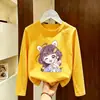 Camiseta de manga comprida para meninas, nova e estilosa, 2026 primavera e outono, blusa básica de algodão puro para meninas, top de outono fofo para crianças