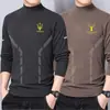 Ropa interior térmica con forro de terciopelo, engrosada y cálida, camiseta base para hombre con cuello semi-alto, camiseta de manga larga de color liso, top de otoño