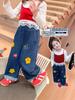 Jeans Reta Feminino Outono 2025 Novo Estilo Moda Infantil Outono Casual Largo Bordado Calça Wide Leg