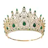 Elegante Tiara Corona Dorada con Pedrería Verde y Transparente Diseño Barroco Vintage Perfecta para Bodas Concursos de Belleza y Ocasiones Especiales Tocado Real para Novias y Reinas