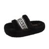 Novas Pantufas Peludas 2025 para Mulheres Usarem Fora Fofas de Solado Grosso Outono e Inverno Versátil Moderno Carta Uma Linha de Algodão Pantufas