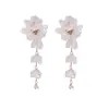 Pendientes Largos con Borla de Flor de Pétalo de Nácar Iridiscente ZA Pendientes Colgantes de Cristal de Hoja Multicapa Gradiente Transfronterizos para Mujer