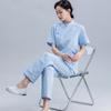 Ropa de Enfermera Hospital Salón de Belleza Traje de Enfermera Ropa de Trabajo Traje con Peto Parcial Azul Verano Manga Corta Pantalones Ropa de Enfermera