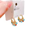 Brincos de Argola Estilo Étnico com Contas Esmeralda Agulha de Prata, Brincos Pequenos de Tarraxa com Bolas Pequenas Estilo Coreano Design de Alto Padrão para Mulheres