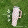 Taza de Coche Ins Elegante y Creativa de 40 oz con Asa, Taza Térmica con Popote, Taza de Hielo para Coche que Mantiene el Frío