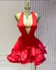 Vestido de Verão 2025 Europeu e Americano Doce e Fresco Decote V Profundo Gola Halter Costas Abertas Sem Mangas com Babado