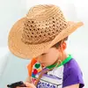 Chapéu de palha infantil feito à mão chapéu de cavaleiro verão chapéu de palha jeans ocidental chapéu de palha para bebê chapéu de praia chapéu de sol para pais e filhos