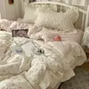 Conjunto de cama quatro peças estilo princesa em puro algodão, capa de edredom 100% algodão, roupa de cama de renda feminina, conjunto de cama de solteiro para dormitório estudantil, conjunto de três peças