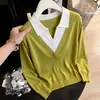 Nuevo Suéter de Punto con Cuello Polo Falso de Dos Piezas para Mujer Otoño/Invierno 2026 Suéter Delgado Top Otoño/Invierno
